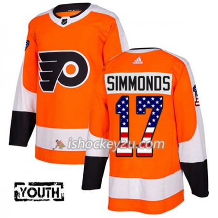 Børn NHL Philadelphia Flyers Trøje Wayne Simmonds 17 Adidas 2017-2018 Orange USA Flag Fashion Authentic